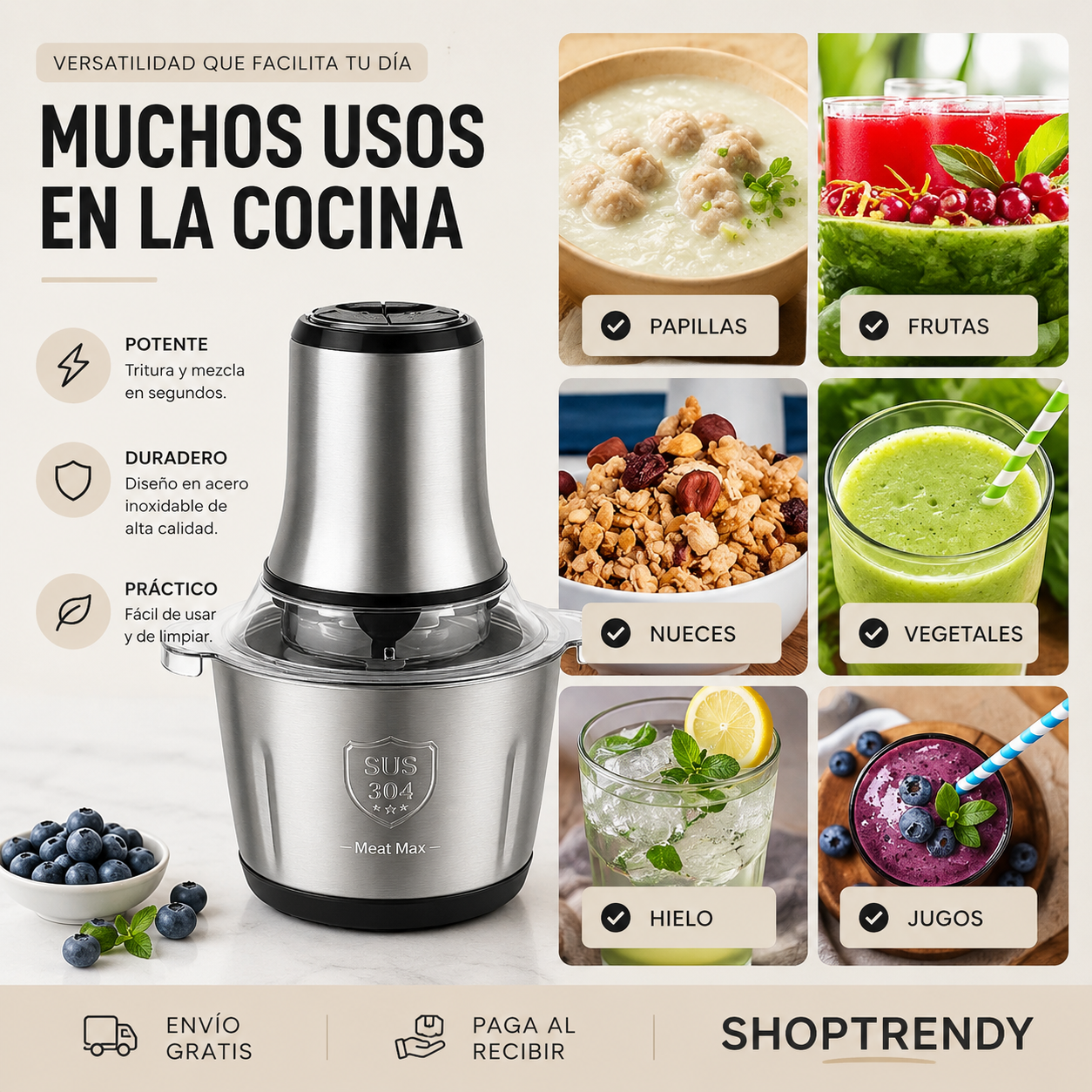 MOLINO PICADOR ELÉCTRICO ACERO INOXIDABLE 🔥2 LITROS🔥MoliChef Pro™ + ENVIO GRATIS  🚚