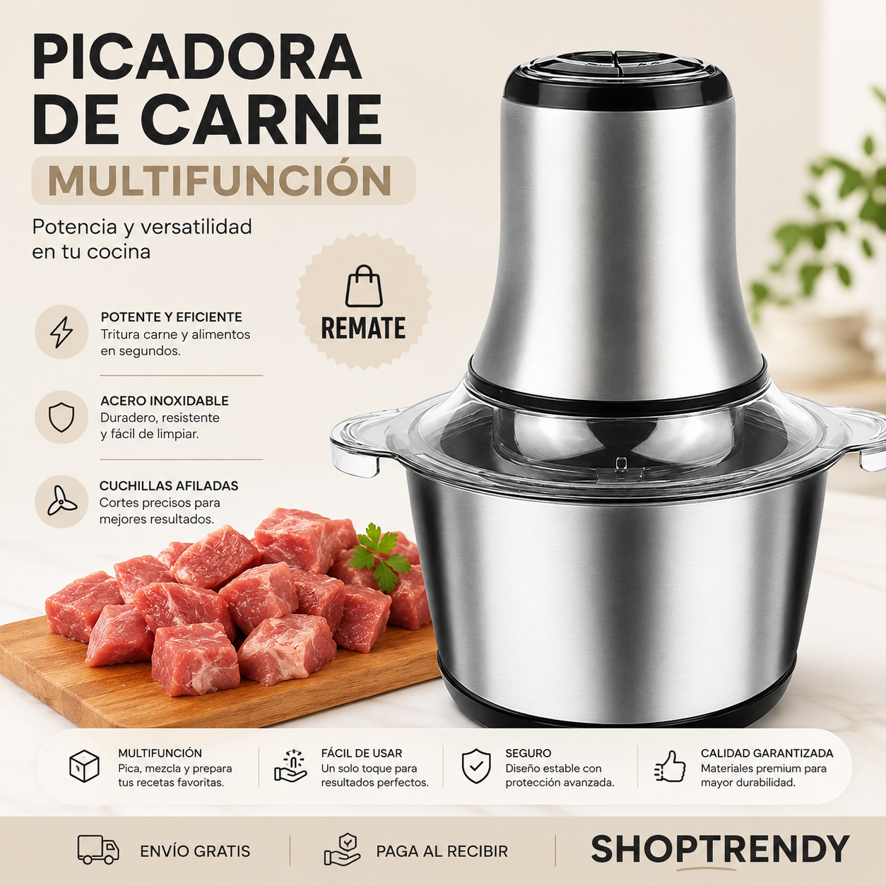 MOLINO PICADOR ELÉCTRICO ACERO INOXIDABLE 🔥2 LITROS🔥MoliChef Pro™ + ENVIO GRATIS  🚚