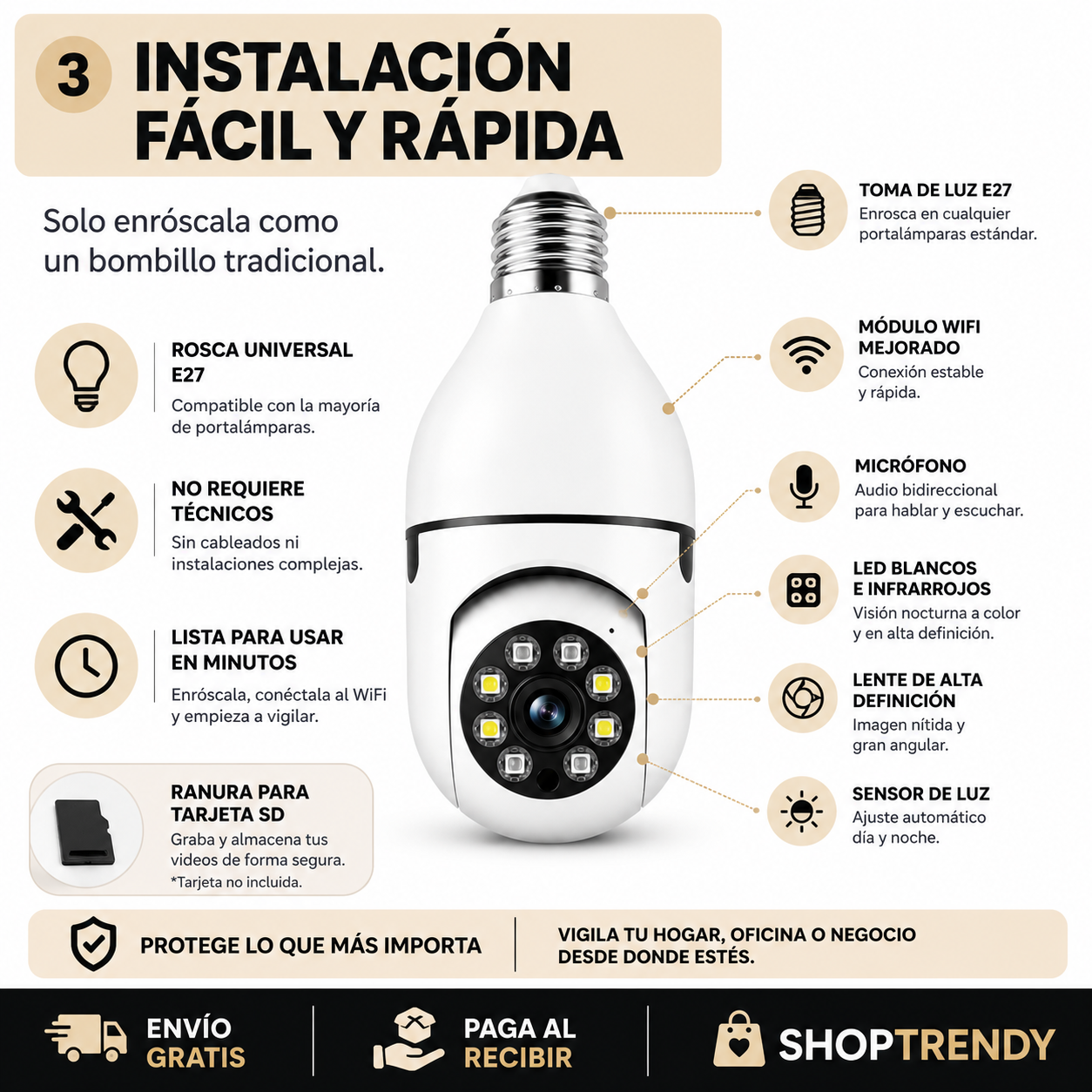 CAMARA BOMBILLO 360 WIFI - HomeSentinel + ENVIO GRATIS 🚚